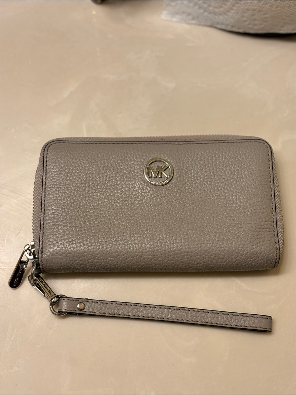 Michael Kors Gray Pebbled Leather Zip-Around Wristlet Wallet
